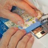 Making a quilt square on a home sewing machine.