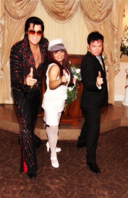 Elvis with Bride and Groom All Giving Thumbs Up