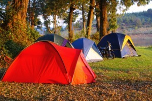 A row of camping tents.