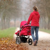 Losing Weight After Having a Baby, Woman in Red Coat Walking Her Baby Stroller in the Park