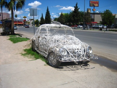 Car Decorated With White Iron Work in Mexico