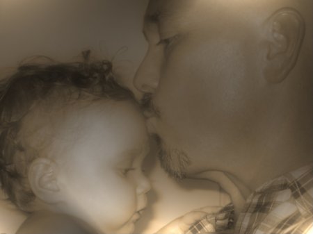 Grandfather Kissing Granddaughter on the Forehead