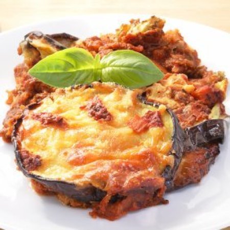Plate of eggplant Parmesan.