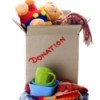 A box of donated household goods.