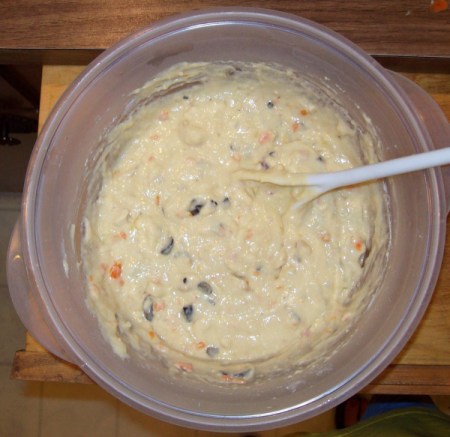 Muffin batter in bowl with spoon