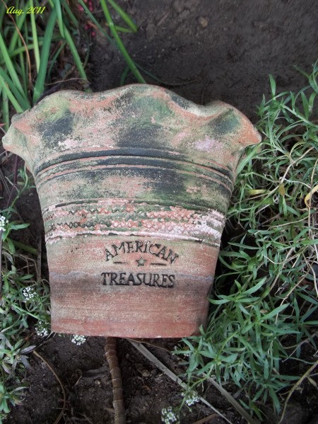 Old Weathered Pot with Scalloped Edge in Garden