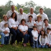 Generational family photo at a reunion.