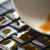 Avoiding Keyboard Spills, Coffee spill on a computer keyboard.