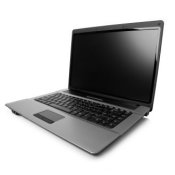 Black laptop on a white background.