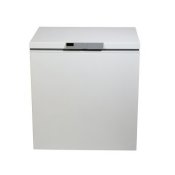 Small chest freezer with top closed.
