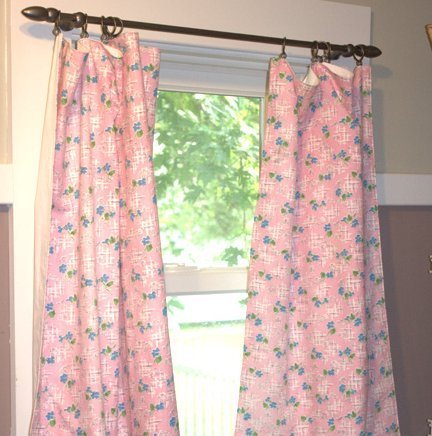 Photo of homemade pink curtains.