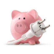 Simple Things We Can Do To Save Energy, Piggy Bank and Electric cord
