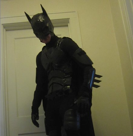 Photo of a homemade batman costume.