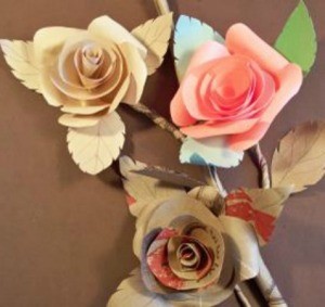 Photo of three paper roses.