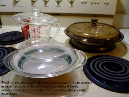 Glass lids on top of measuring cup and other bowls.