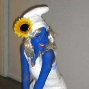 Woman in a Smurfette costume.
