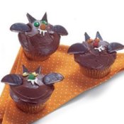 Bat cupcakes made with mint candies.