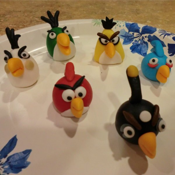 The birds for the Angry Birds cake.