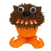 Werewolf cupcake with candy corn teeth.