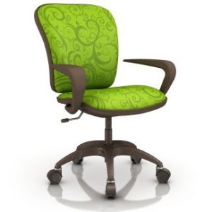 Office chair with lime green cushions.