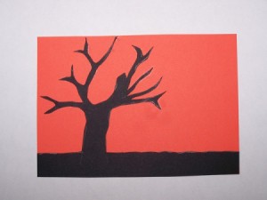 Sunset Silhouette Card - Adding the tree to the card.