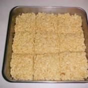 Pan of treats cut into large squares.