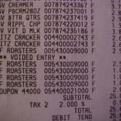 Cash register receipt with incorrect marshmallow price.