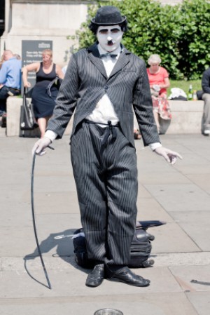 Man on the Street in Charlie Chaplin Costume