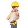 Little boy dressed up as a construction worker.