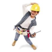 Young boy dressed up as a construction worker.