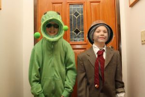 Boys Dressed up as Plant and Zombie