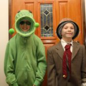 Boys Dressed up as Plant and Zombie
