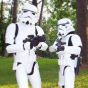 Two Men Dressed as Storm Troopers in the Woods
