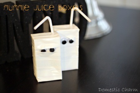 Tow completed mummy juice boxes.