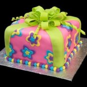 Cake covered in fondant.