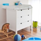 White changing table with drawers below.