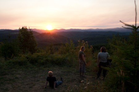 Family and Ranger Watching Sunset in Stub Stewart State Park