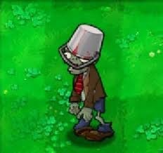 A buckethead zombie from the game, Plants Vs. Zombies
