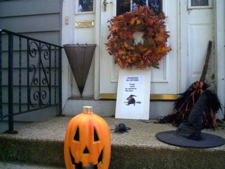 Halloween Sign on Decorated Front Porch