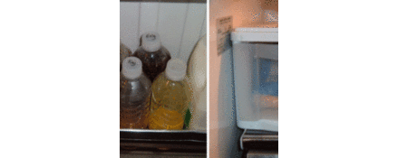 Photo of drinks organized in a fridge.