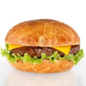 Photo of a hamburger with a homemade bun.