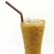 Photo of a cup of iced coffee.