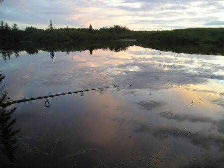 Sunset at Lake with Fishing Pole