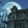 Haunted house with a full moon in the background.