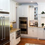 White painted kitchen cabinets.