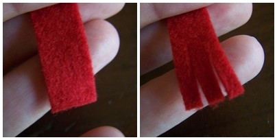 Red felt with slits cut in the end