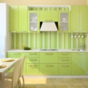 Organizing a Small Kitchen, A small kitchen painted lime green.