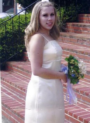 Photo of a girl wearing a homemade bridesmaid dress.