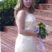 Photo of a girl wearing a homemade bridesmaid dress.