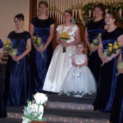 Photo of girls wearing homemade bridesmaid dresses.